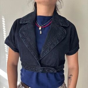 Y2K Grunge Denim Bolero Dark Blue Cropped Whimsical Top Fairy Denim Jacket Small